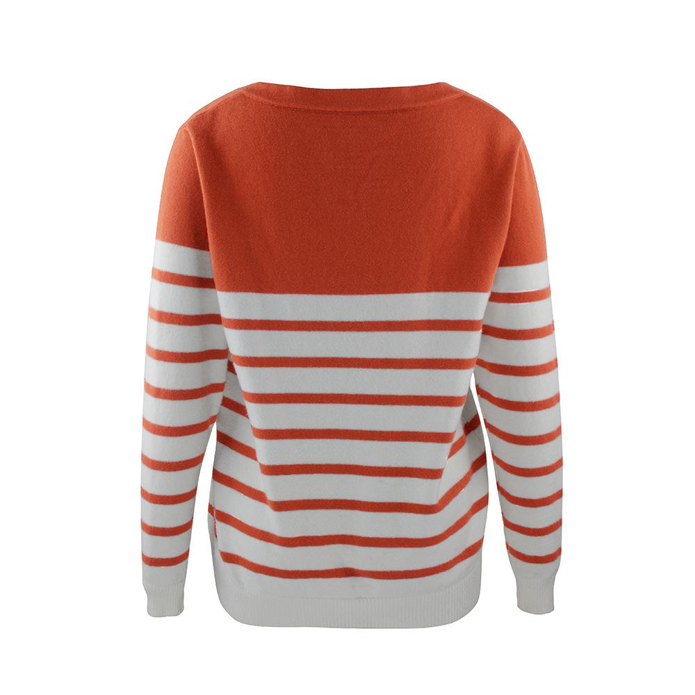 V-neck Hit Color Stiped Pullover Sweater
