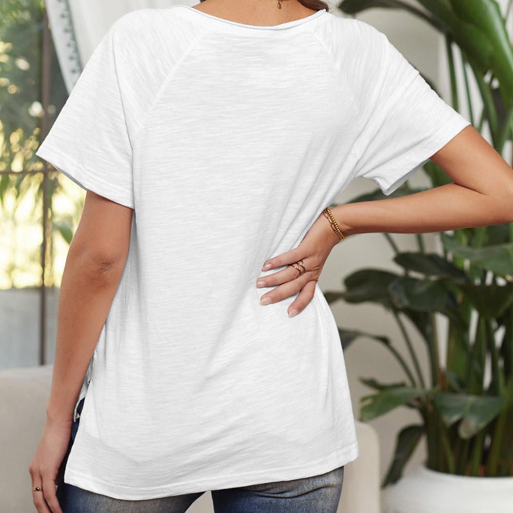 Short Sleeve Women V Neck T Shirts Loose Casual Tops