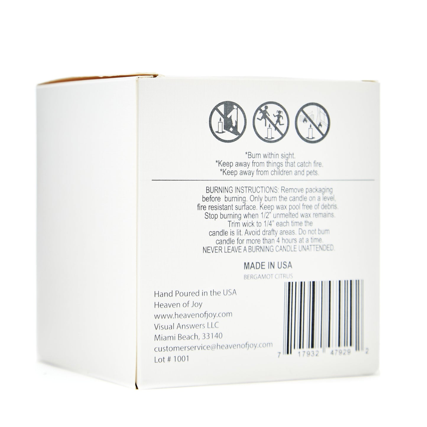 Bergamot Citrus Candle, 100% Aroma Candle