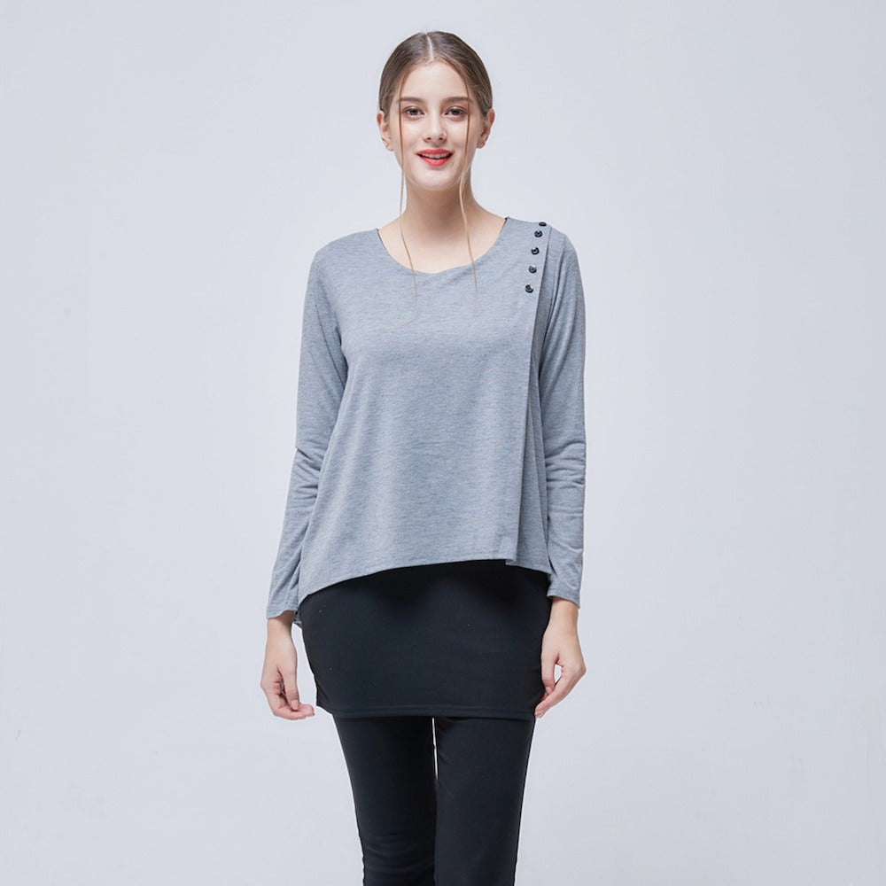 Womens Layered Look Long Sleeve Button Top Blouse