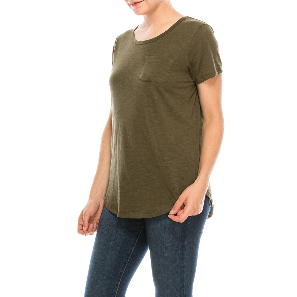Urban Diction 4 Pack Women's Soft Stretch Scoop Neck Pocket Short Sleeve Tees