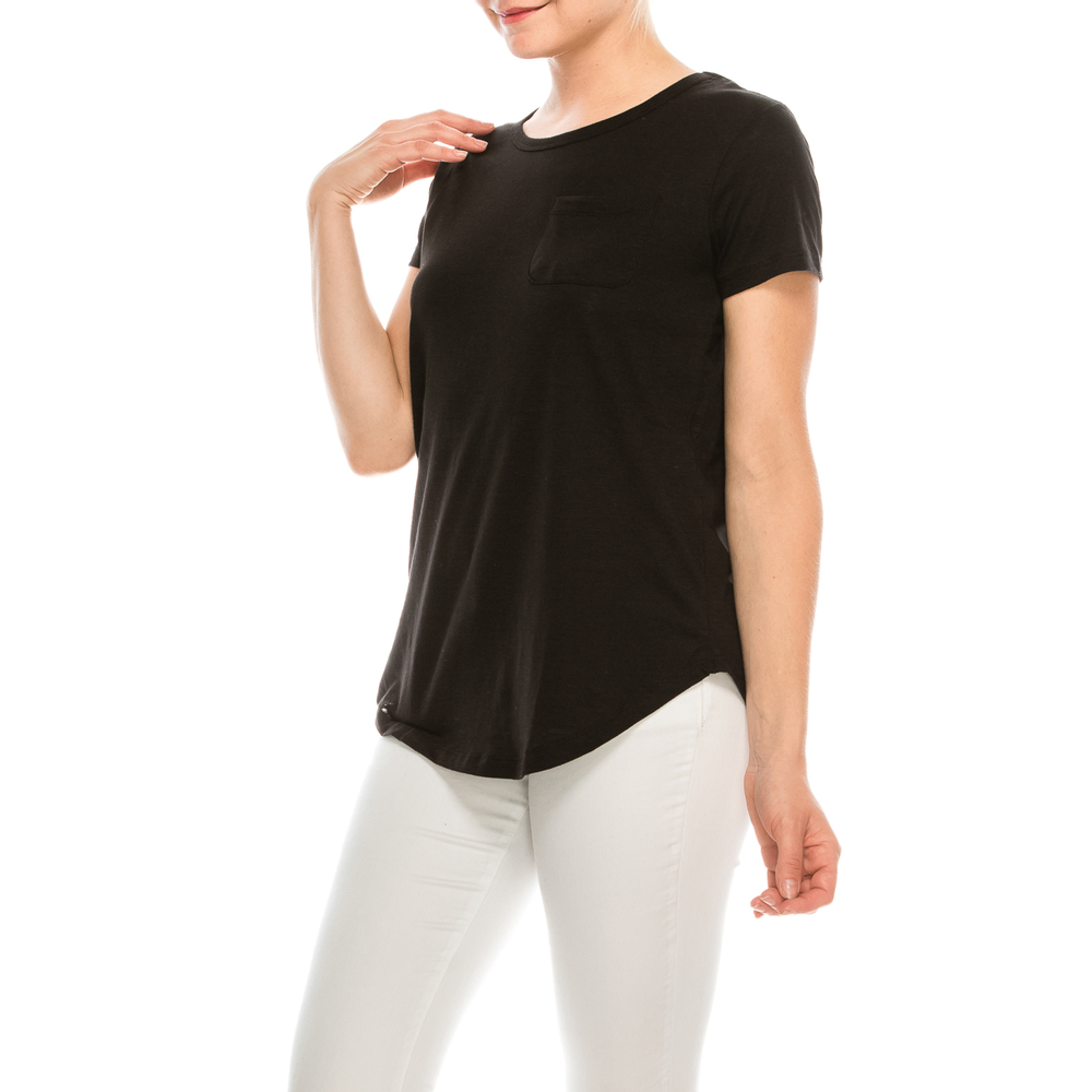 Urban Diction 4 Pack Women's Soft Stretch Scoop Neck Pocket Short Sleeve Tees