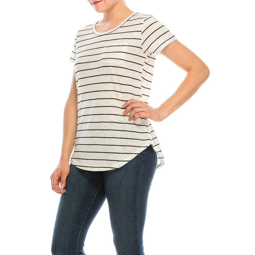 Urban Diction 4 Pack Women's Soft Stretch Scoop Neck Pocket Short Sleeve Tees