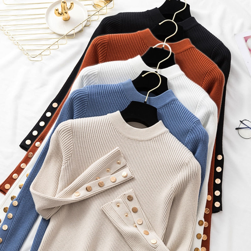 Casual Women's Sweater* Long Sleeve, ButtonS + O-Neck (VARIOUS COLORS)