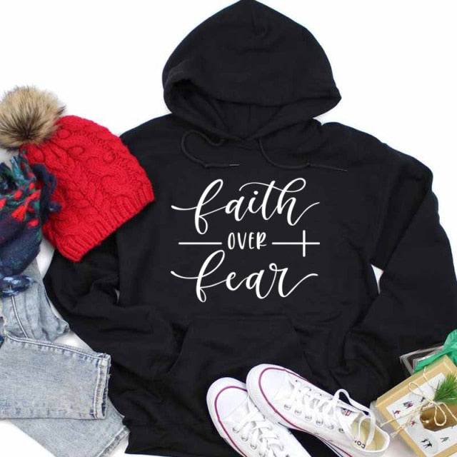 Bible Verse Cotton Crewneck Faith over Fear Christian Hoodie