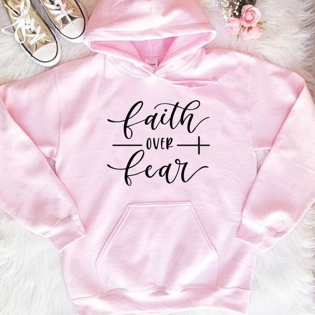 Bible Verse Cotton Crewneck Faith over Fear Christian Hoodie