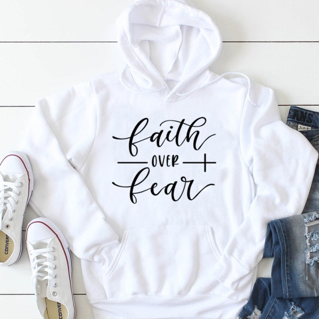 Bible Verse Cotton Crewneck Faith over Fear Christian Hoodie