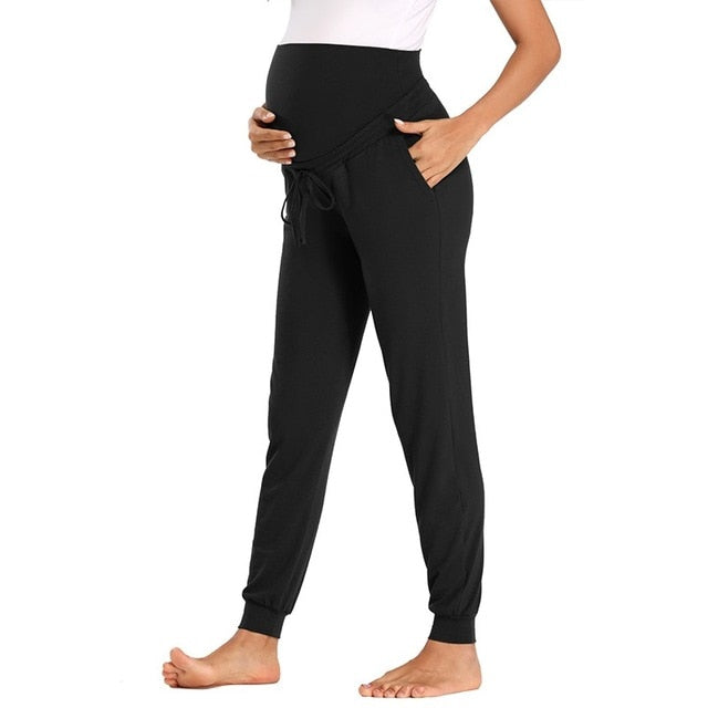 Women's Maternity Active Pants - Drawstring Pregnancy Sweatpants With Pockets