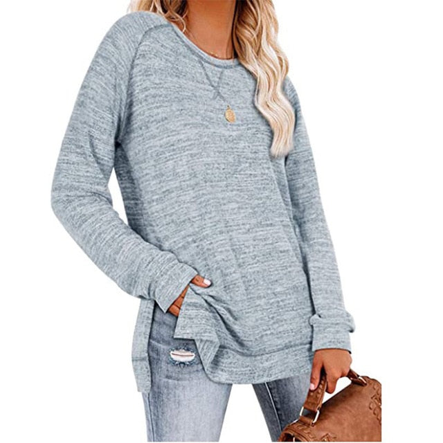 Casual Loose O-Neck Solid Women's Long Sleeve Top (Plus Sizes Available)