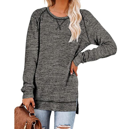 Casual Loose O-Neck Solid Women's Long Sleeve Top (Plus Sizes Available)