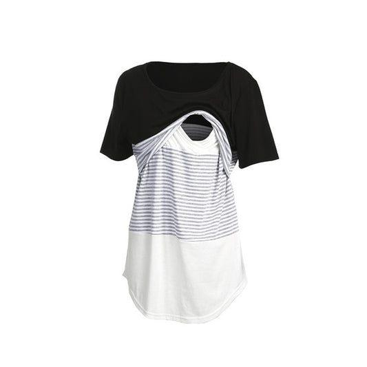 Women's Maternity Breastfeeding Nursing Top Striped Short Sleeve Tee