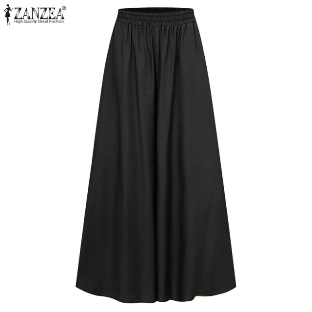 ZANZEA Elastic Band Wide Leg Pants