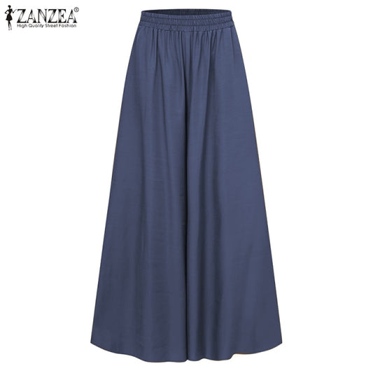 ZANZEA Elastic Band Wide Leg Pants
