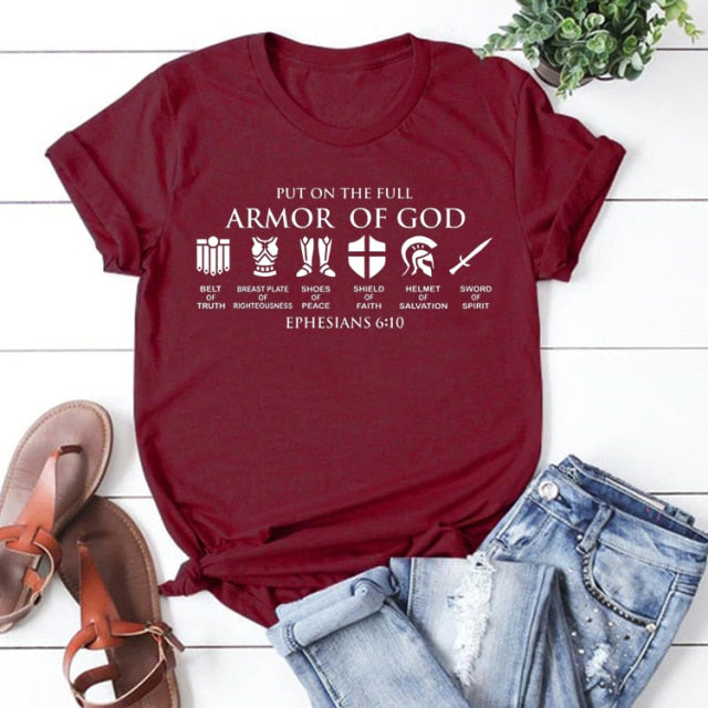 ''Put on The Full Armor of God'' T-Shirt for Women Ephesians (various colors)