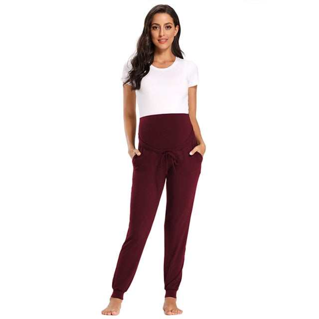 Women's Maternity Active Pants - Drawstring Pregnancy Sweatpants With Pockets