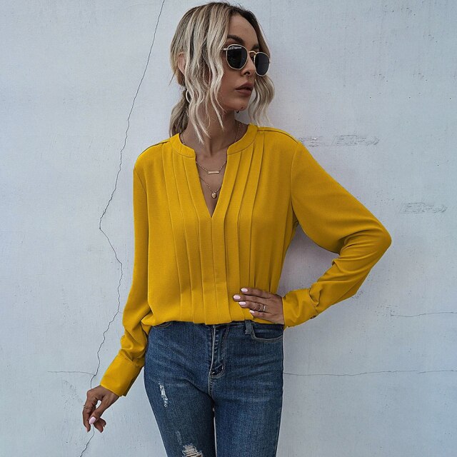 Women's Long Sleeve V-Neck Blouse (various colors)