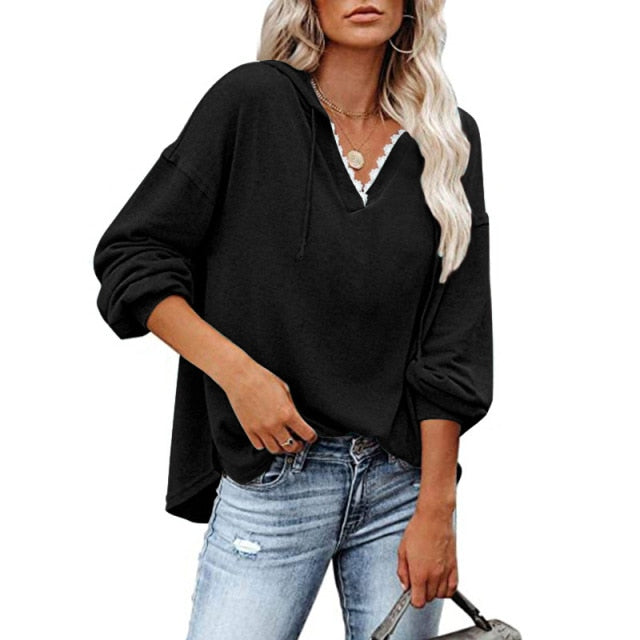 Women's V-Neck Autumn Solid Oversized Sweatshirt