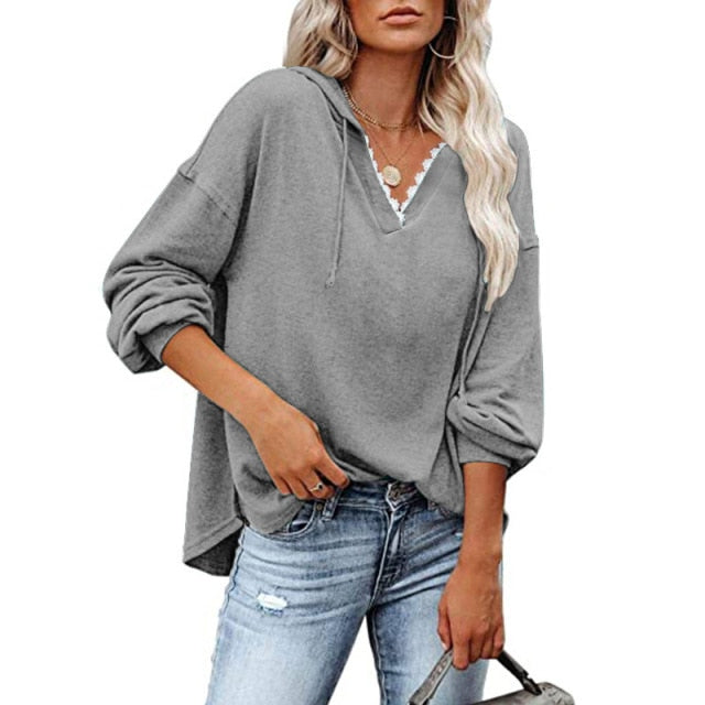 Women's V-Neck Autumn Solid Oversized Sweatshirt