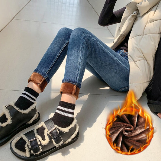 Winter Thick Plus Velvet Women High Waist Skinny Jeans