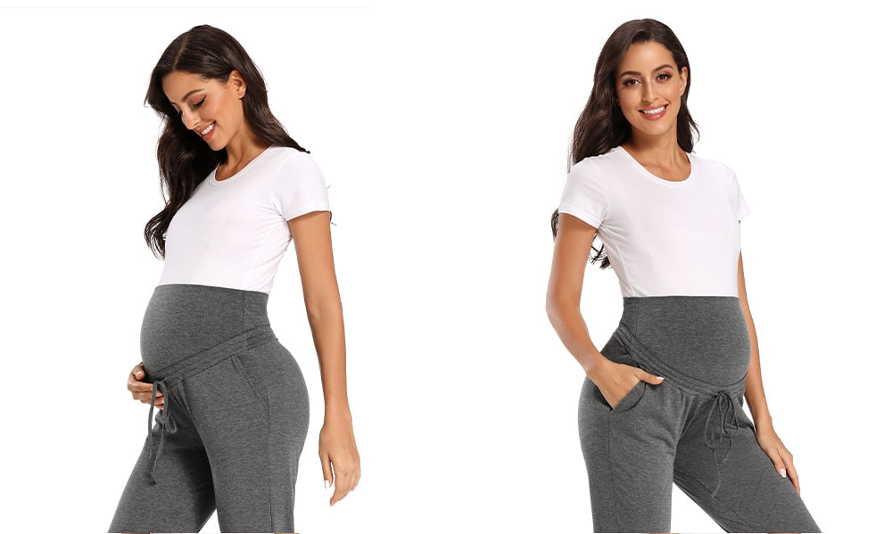 Women's Maternity Active Pants - Drawstring Pregnancy Sweatpants With Pockets