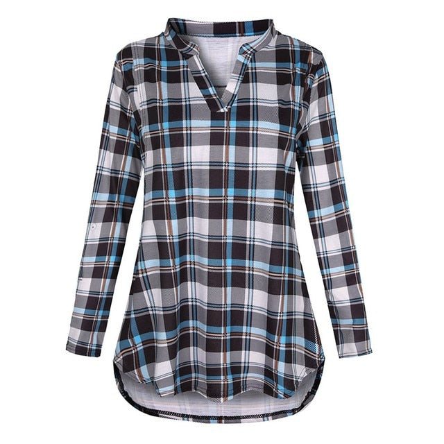 Maternity Tops Long Sleeve Plaid Print Blouse (Breastfeeding Option)