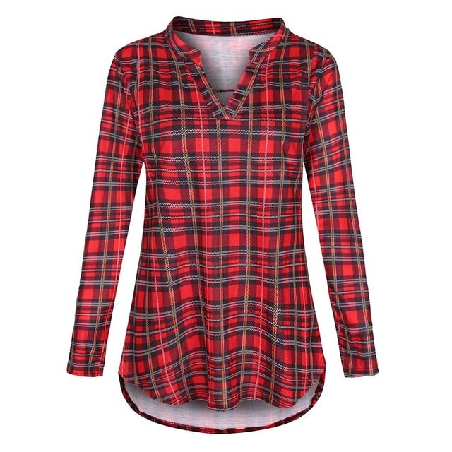 Maternity Tops Long Sleeve Plaid Print Blouse (Breastfeeding Option)