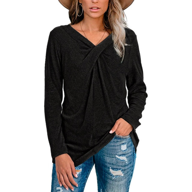Long Sleeve T-Shirt (Off Shoulder) Solid Color Casual OversizedTop