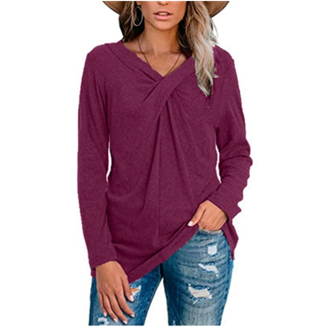 Long Sleeve T-Shirt (Off Shoulder) Solid Color Casual OversizedTop