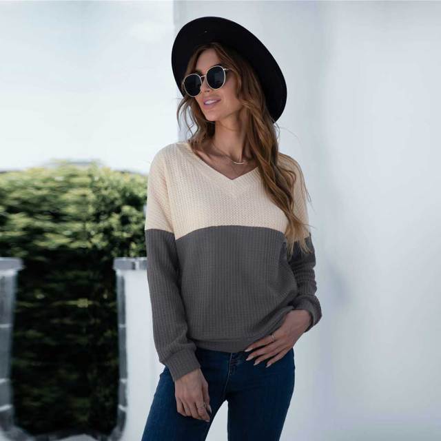 Autumn Women's Patchwork Colored Slim Knitted Sweater