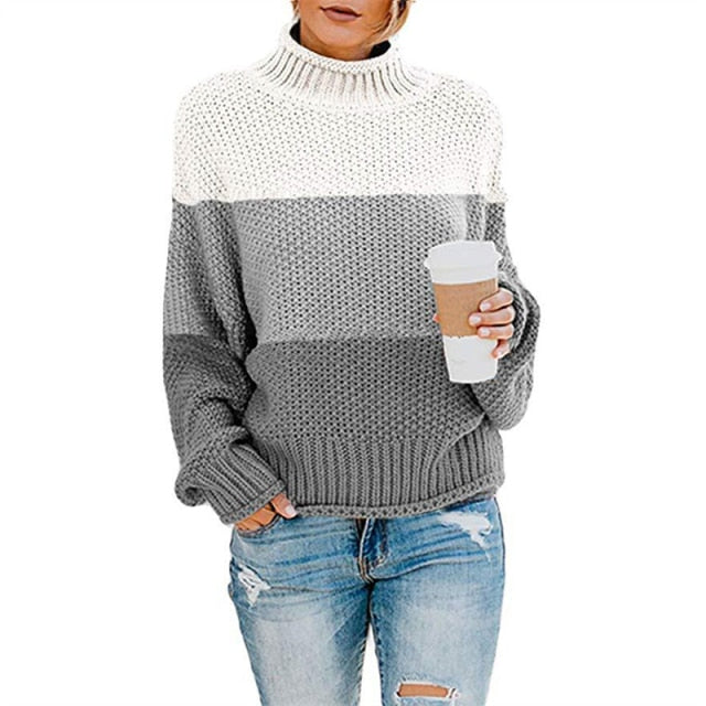 2022 New Winter Thick Warm Slim Patchwork Knitted Sweater
