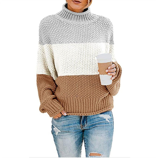 2022 New Winter Thick Warm Slim Patchwork Knitted Sweater