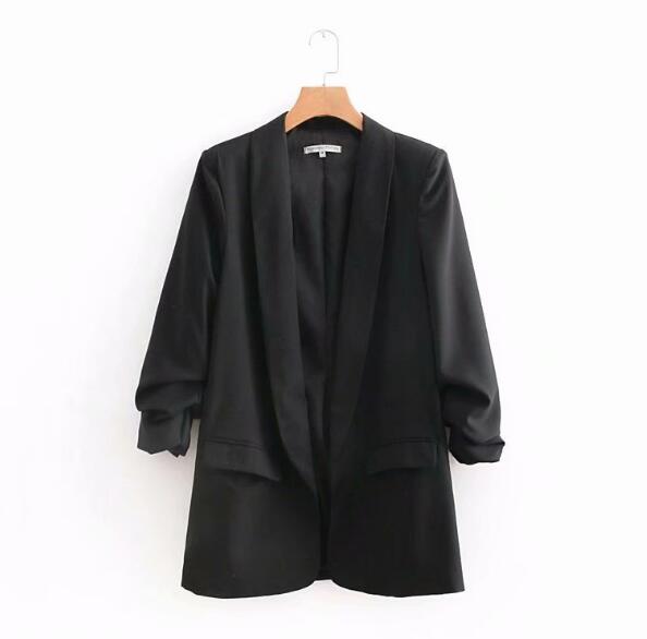 Chic Candy Solid Color Ruched Cuff Long Blazer