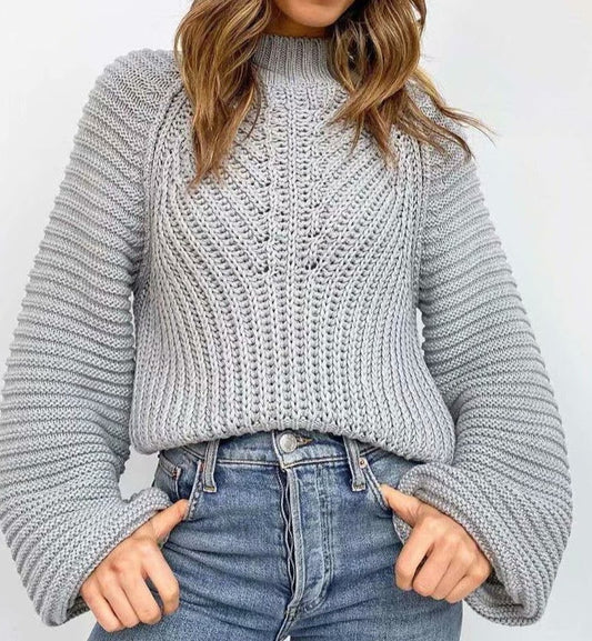 Lantern Sleeve Knitted Sweater