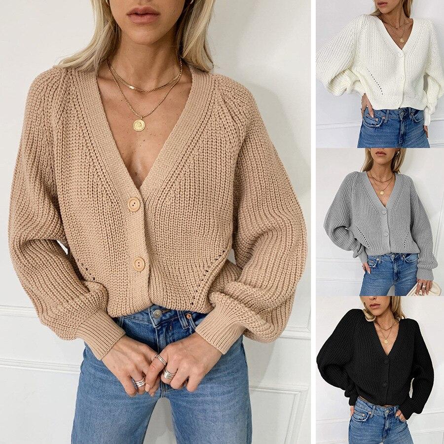 Women Knitted Cardigan Button Oversize Sweater