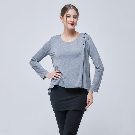 Womens Layered Look Long Sleeve Button Top Blouse