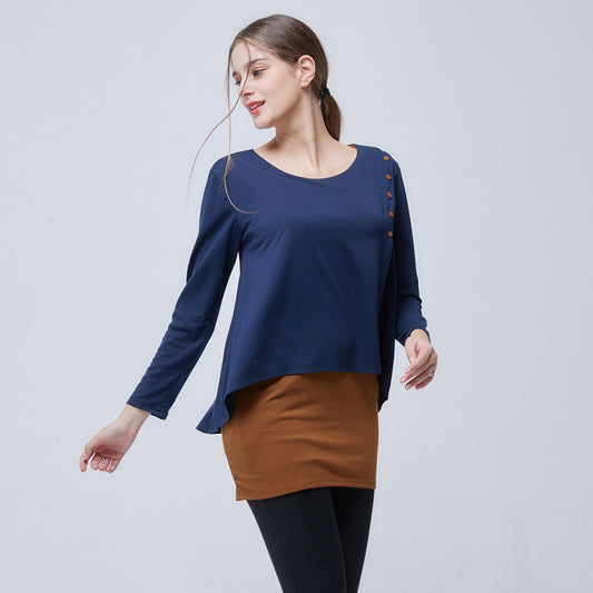 Womens Layered Look Long Sleeve Button Top Blouse