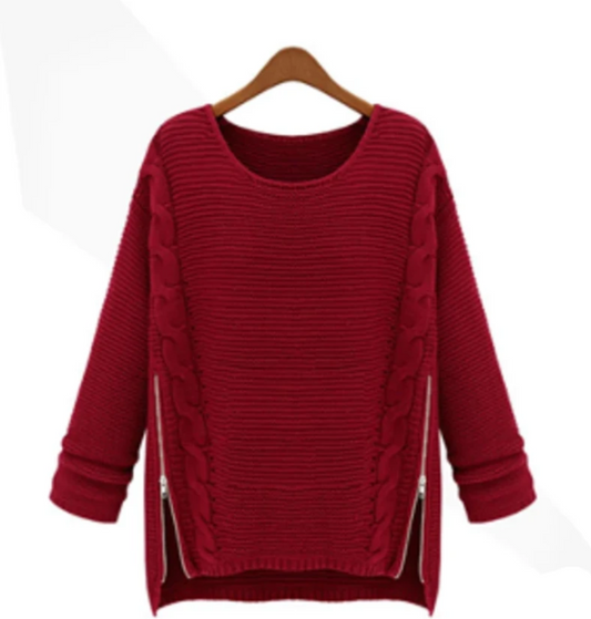 Womens Comfy Casual Sweater with Side Zipper