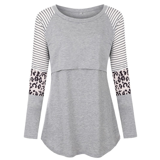 Women's Maternity Nursing Mother's Long Sleeved Stripe Top