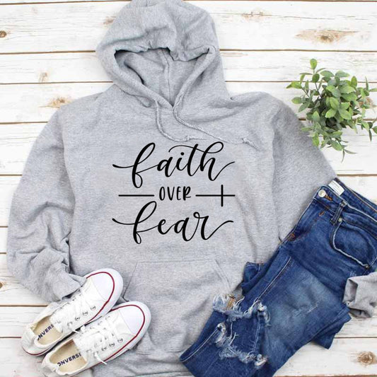 Bible Verse Cotton Crewneck Faith over Fear Christian Hoodie