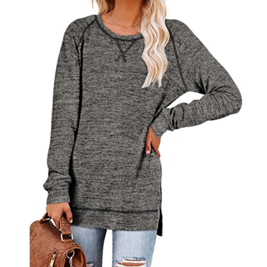 Casual Loose O-Neck Solid Women's Long Sleeve Top  (Plus Sizes Available)