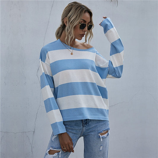 Basic Jumper Striped Sweater for Women Autumn/Winter Casual Knitted Pullovers (various colors)