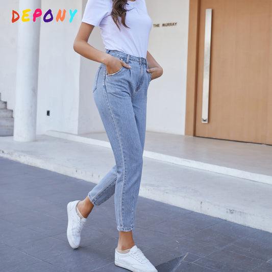 High Waisted Mom Jeans Straight Jeans