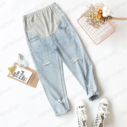 Maternity Pants Stomach Lift Ultra-Thin Denim Pants for Pregnant Women