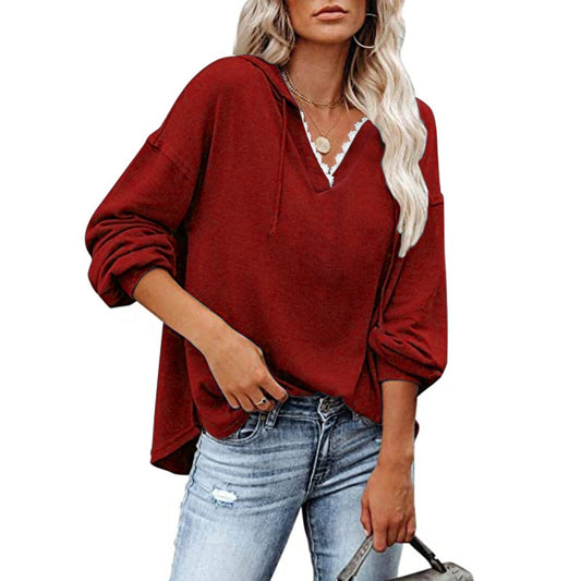 Women's V-Neck Autumn Solid Oversized Sweatshirt