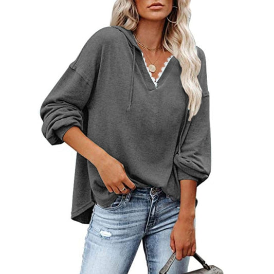 Women's V-Neck Autumn Solid Oversized Sweatshirt