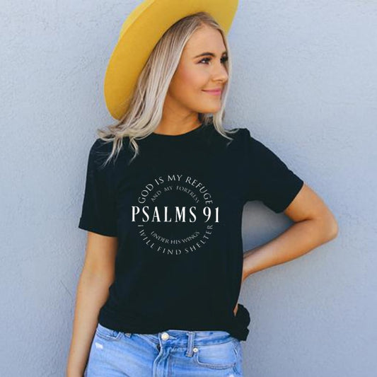 God Is My Refuge Psalms 91 Women's Christian T Shirts (various colors)