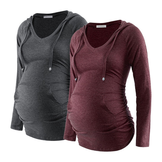 Mommy Maternity Hoodie Long Sleeve Casual Sweatshirts (featuring Kangaroo Pocket)