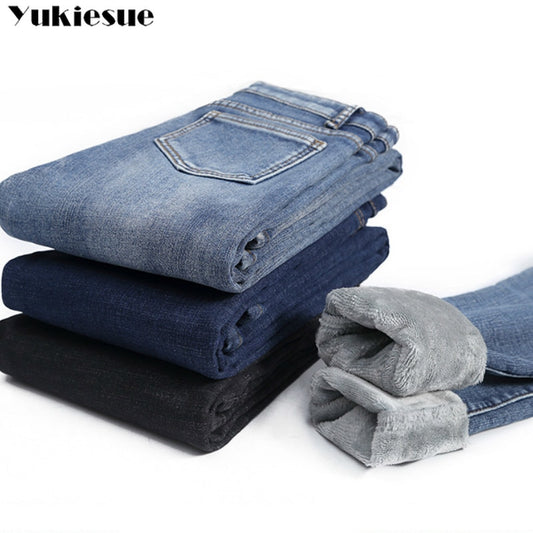 Winter Thick Plus Velvet Women High Waist Skinny Jeans