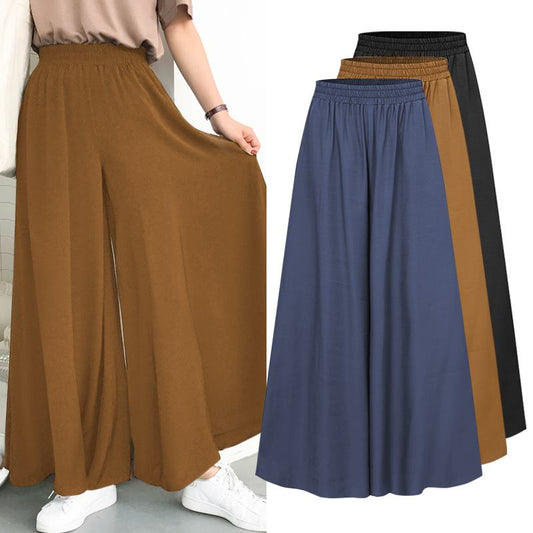 ZANZEA Elastic Band Wide Leg Pants
