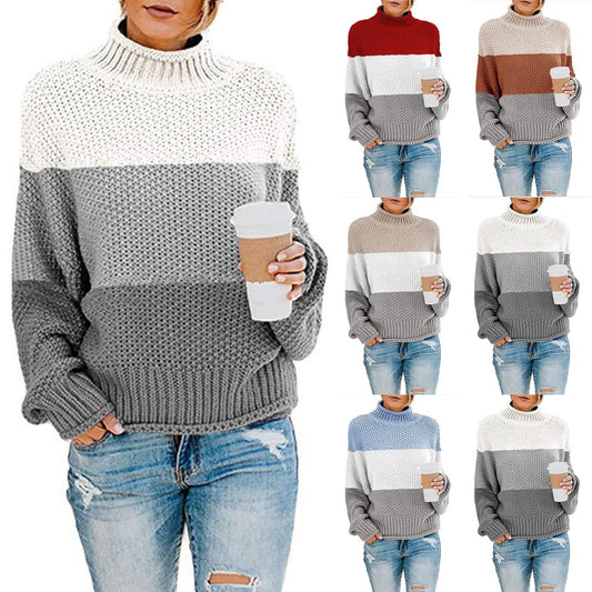 2022 New Winter Thick Warm Slim Patchwork Knitted Sweater